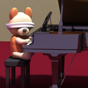 目隠しでピアノを弾く
